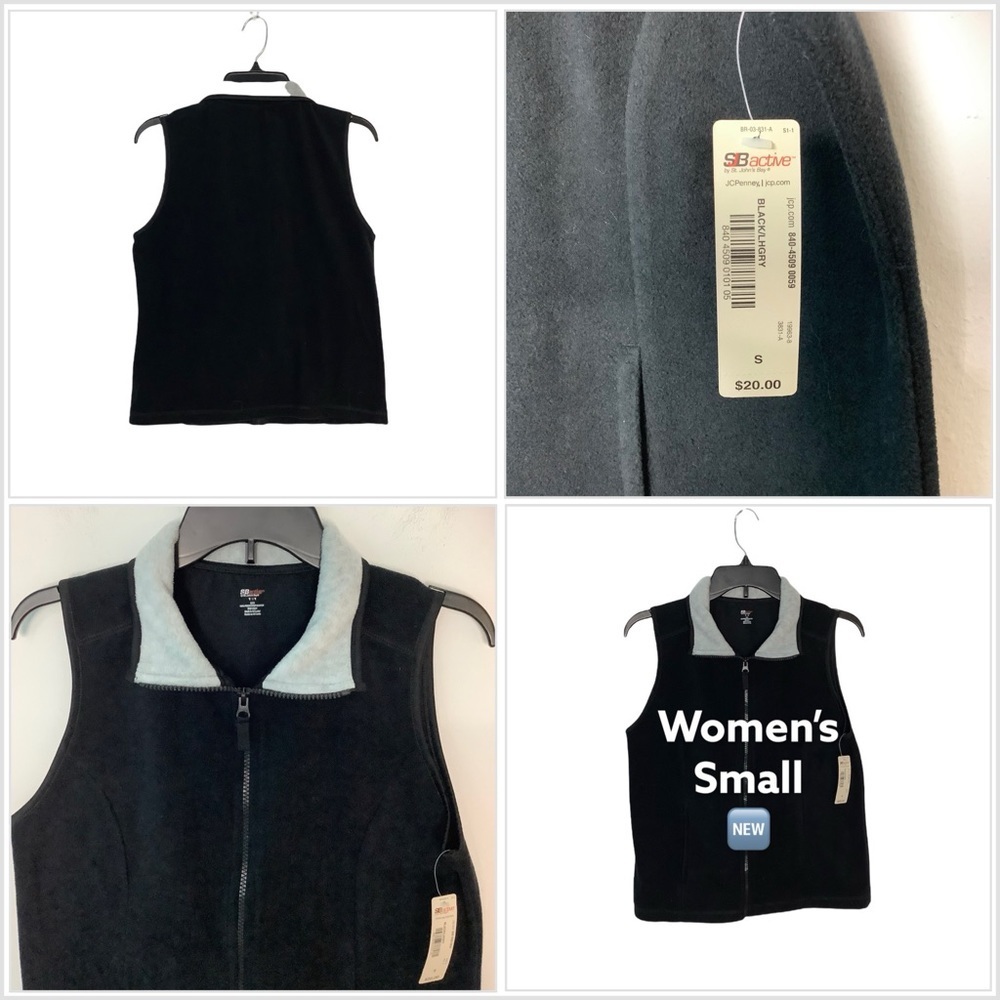 Women's St. John's Bay S Small 4 - 6 Vest Soft Fleece Jacket Coat Black Gray NWT